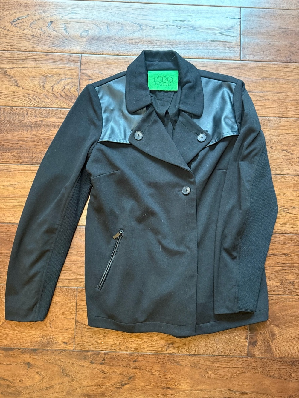 LOGO by Lori Goldstein Black Mixed Media Jacket with Faux Leather Panels size sm
